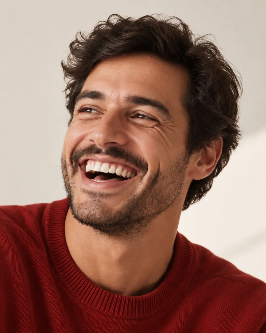 Homem sorrindo em ambiente claro