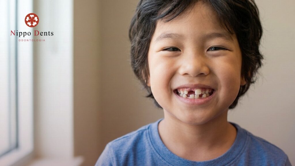 Criança com sinais odontológicos da displasia cleidocraniana, como atraso na erupção dentária e dentes supranumerários