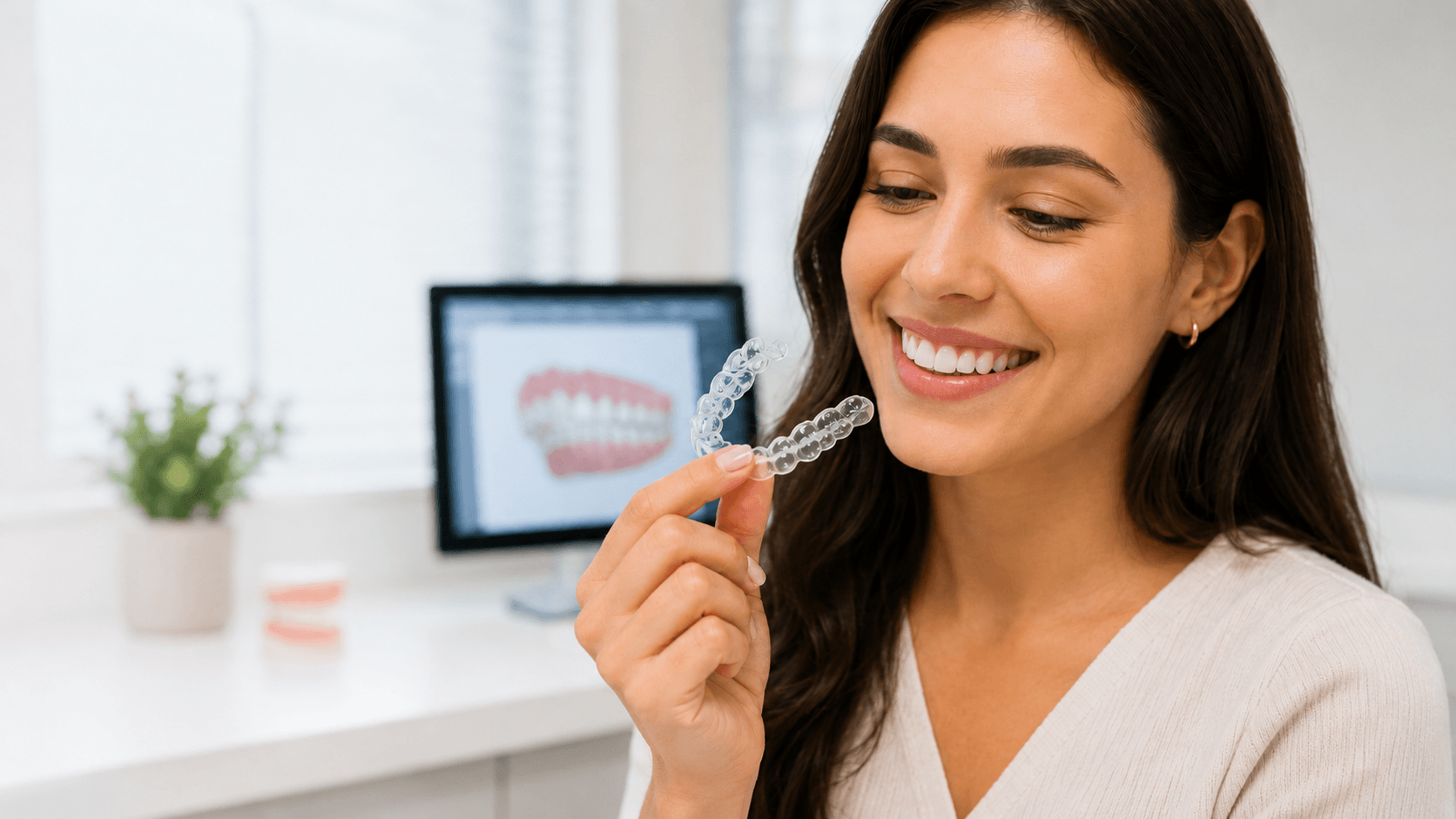 Paciente sorrindo durante avaliação para ClearCorrect e alinhadores transparentes em clínica odontológica em São Judas, Zona Sul de São Paulo.