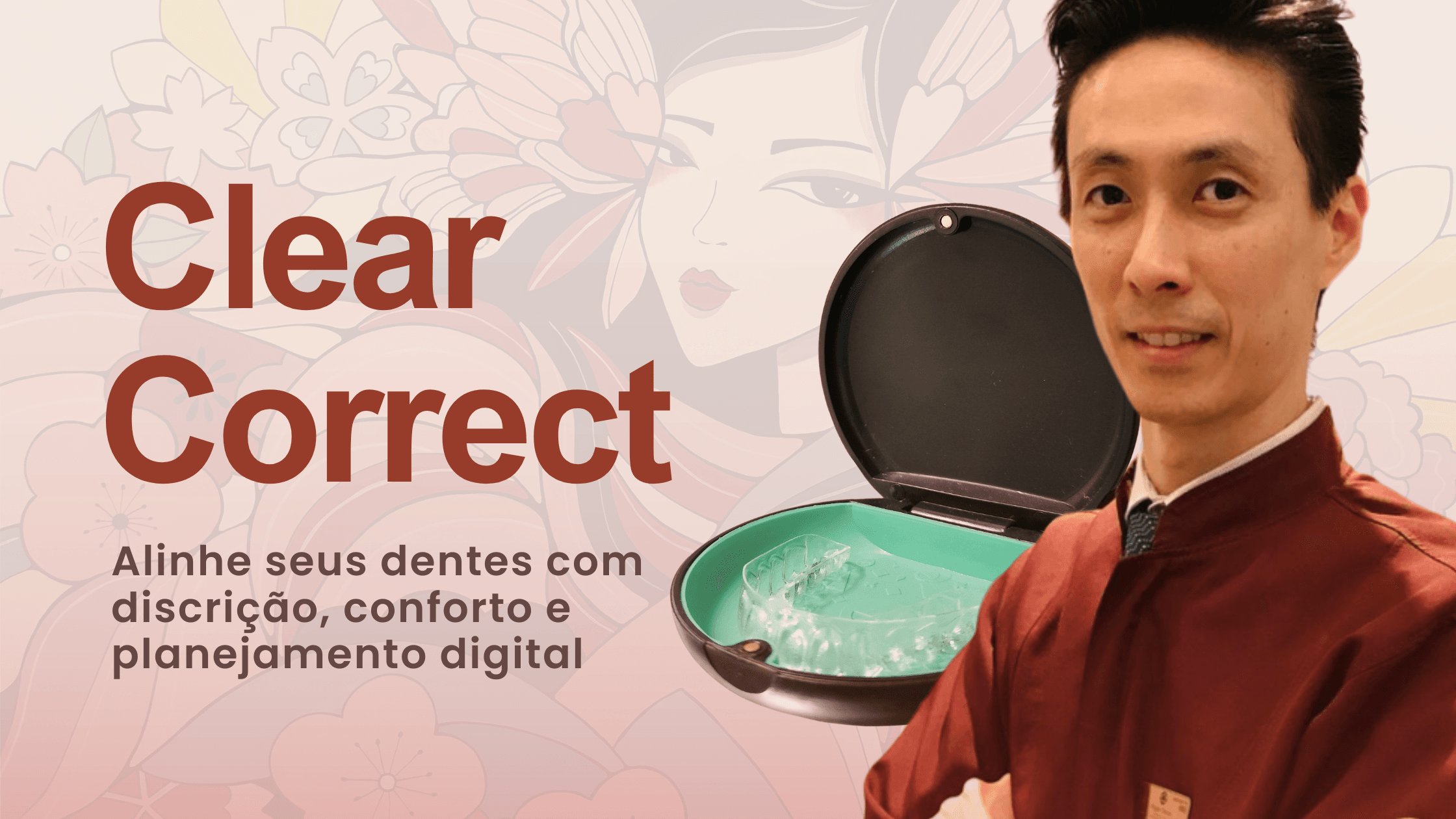 Banner do tratamento Clear Correct com alinhadores transparentes e especialista em ortodontia digital.